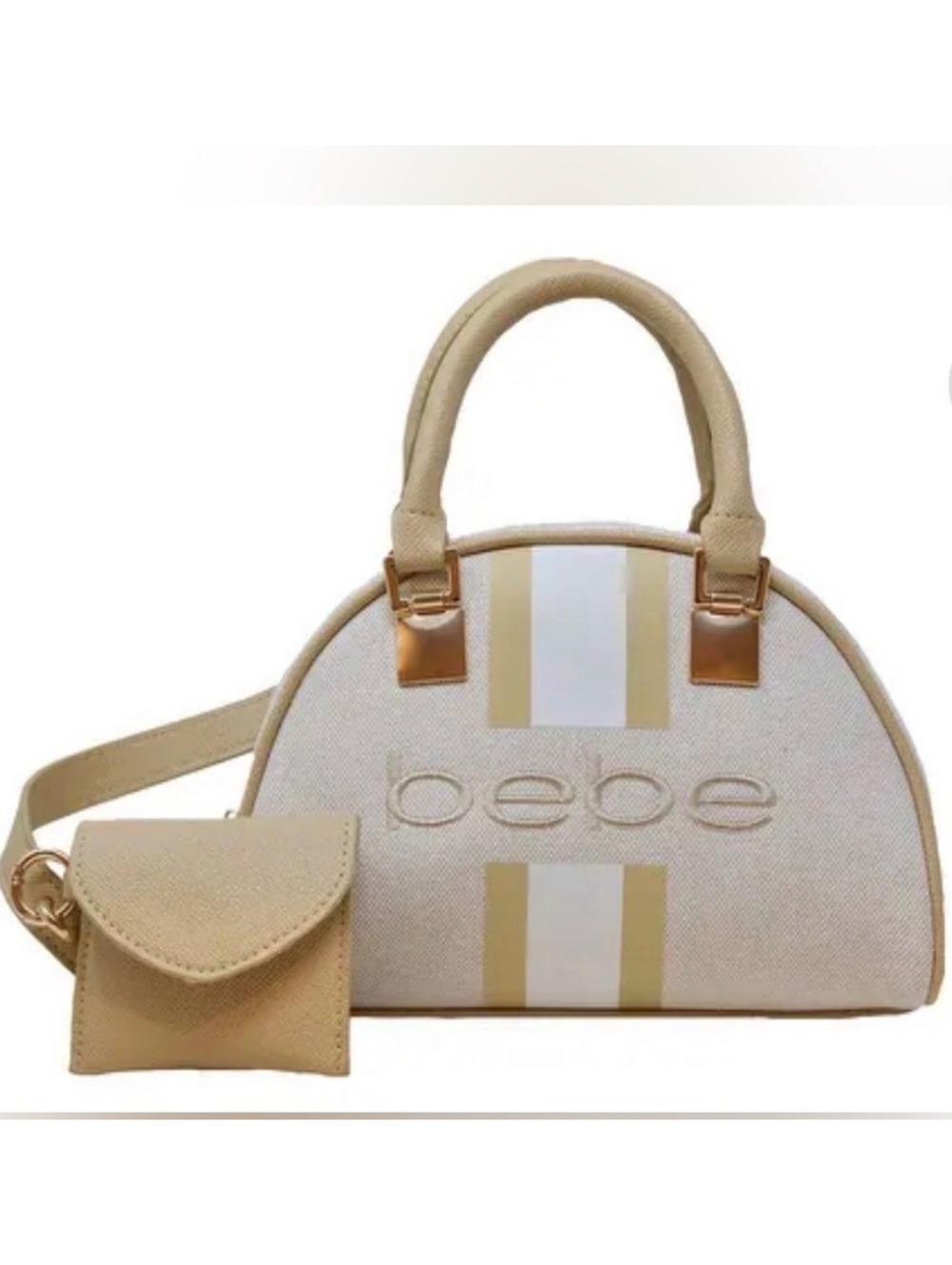 Bebe Paisley Small Canvas Bowler Handbag in Almond with Dett
